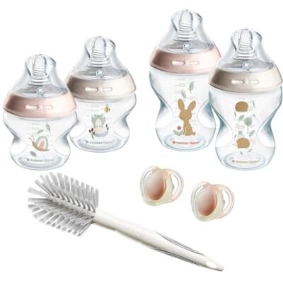 Tommee Tippee Closer to Nature Babyflessen, starterset, natuurlijk gevormde drinkzuiger met anti-koliekventiel, verschillende maten, roze Tommee Tippee Closer to Nature Babyflessen, starterset, natuurlijk gevormde drinkzuiger met anti-koliekventiel, verschillende maten, roze
