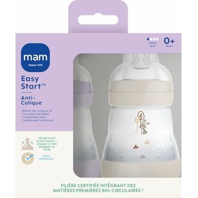 MAM Set van 2 Easy Start Anti-koliek babyflessen 0+ maanden langzame stroom (2 x 160 ml) lila + zand fles ter vermindering van koliek en ongemak van de baby babyfles compatibel met borstvoeding MAM Set van 2 Easy Start Anti-koliek babyflessen 0+ maanden langzame stroom (2 x 160 ml) lila + zand fles ter vermindering van koliek en ongemak van de baby babyfles compatibel met borstvoeding