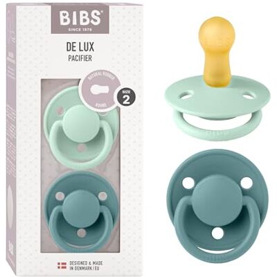 Bibs De Lux fopspeen, 6-18 maanden, set van 2, rond, Nordic Mint/Island Sea Natuurlijk rubberlatex, maat 2, BPA-vrij, gemaakt in Denemarken, hoge zuigacceptatie Bibs De Lux fopspeen, 6-18 maanden, set van 2, rond, Nordic Mint/Island Sea Natuurlijk rubberlatex, maat 2, BPA-vrij, gemaakt in Denemarken, hoge zuigacceptatie