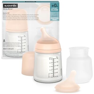 Suavinex , Flesjes-set Zerø Zerø speciaal voor borstvoeding. Anti-koliekflesjes, 180 ml, met aanpasbare zuiger + aanpasbare fopspenen, speciaal voor borstvoeding + reservetas van siliconen Suavinex , Flesjes-set Zerø Zerø speciaal voor borstvoeding. Anti-koliekflesjes, 180 ml, met aanpasbare zuiger + aanpasbare fopspenen, speciaal voor borstvoeding + reservetas van siliconen