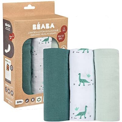 Béaba , 3 wikkeldoeken, mousseline, biologisch katoen, veelzijdig inzetbaar: wikkeldeken, slabbetje, babydeken, zacht, ademend, 70 x 70 cm, ecologisch en gezond, Jurassische design Béaba , 3 wikkeldoeken, mousseline, biologisch katoen, veelzijdig inzetbaar: wikkeldeken, slabbetje, babydeken, zacht, ademend, 70 x 70 cm, ecologisch en gezond, Jurassische design