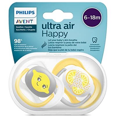 Philips Avent Ultra Air fopspeen voor 6-18 maanden, orthodontisch en 0% BPA, 2-delig, met sterilisatie- en transportbox, SCF080/18 Philips Avent Ultra Air fopspeen voor 6-18 maanden, orthodontisch en 0% BPA, 2-delig, met sterilisatie- en transportbox, SCF080/18