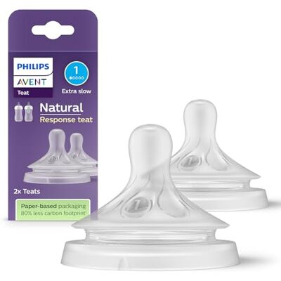 AVENT Philips Set van 2 Natural Response 0% BPA, Flow 1 spenen voor baby's van 0 + maanden (model SCY961/02) AVENT Philips Set van 2 Natural Response 0% BPA, Flow 1 spenen voor baby's van 0 + maanden (model SCY961/02)