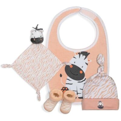 Interbaby Cadeauset voor pasgeborenen model zebra Ongeveer 0-6 maanden 4-delige set bestaande uit muts, dus, slabbetje en peucos Interbaby Cadeauset voor pasgeborenen model zebra Ongeveer 0-6 maanden 4-delige set bestaande uit muts, dus, slabbetje en peucos