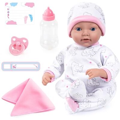 Bayer Design reborn pop 38 cm, realistisch, fopspeen, fles, deken Babypop, zoals echt, zeer gedetailleerd, met leuke outfit en accessoires, voor rollenspellen Bayer Design reborn pop 38 cm, realistisch, fopspeen, fles, deken Babypop, zoals echt, zeer gedetailleerd, met leuke outfit en accessoires, voor rollenspellen