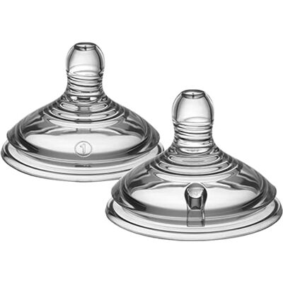 Tommee Tippee Closer to Nature speen voor fles, nabootsing van moederborst met anti-koliek ventiel, variabele doorstroming, 0 Maanden, set van 2 Tommee Tippee Closer to Nature speen voor fles, nabootsing van moederborst met anti-koliek ventiel, variabele doorstroming, 0 Maanden, set van 2
