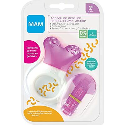 MAM Koelbijtring met bevestiging, babyaccessoire voor het kalmeren van het tandvlees bij het tandjes, vanaf 2 maanden, willekeurige kleur MAM Koelbijtring met bevestiging, babyaccessoire voor het kalmeren van het tandvlees bij het tandjes, vanaf 2 maanden, willekeurige kleur