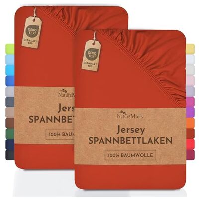 NatureMark Set van 2 jersey hoeslakens, katoen, jersey hoeslakens, Öko-Tex Standaard 100, voor vertrouwen in textiel, katoen, roestrood, set van 2, afmetingen 180 x 200 200 x 200 cm NatureMark Set van 2 jersey hoeslakens, katoen, jersey hoeslakens, Öko-Tex Standaard 100, voor vertrouwen in textiel, katoen, roestrood, set van 2, afmetingen 180 x 200 200 x 200 cm