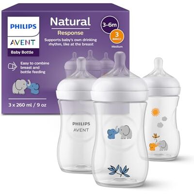 Philips Avent Natural Response Cadeauset 3 Natural Response babyflessen van 260 ml met T3-spenen (1+ maand) (model SCY903/63) Philips Avent Natural Response Cadeauset 3 Natural Response babyflessen van 260 ml met T3-spenen (1+ maand) (model SCY903/63)