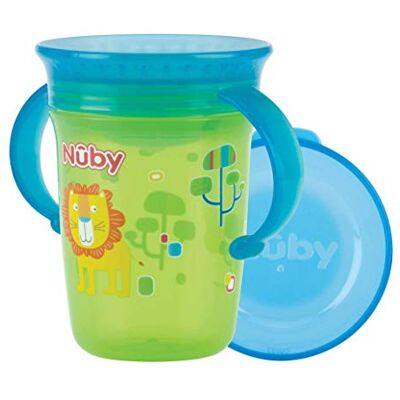 Nuby 360° Wonder cup met handvatten, 360° antiknoei drinkrand en hygiënisch PP deksel 240ml groen voor baby's vanaf 6maanden+ Nuby 360° Wonder cup met handvatten, 360° antiknoei drinkrand en hygiënisch PP deksel 240ml groen voor baby's vanaf 6maanden+