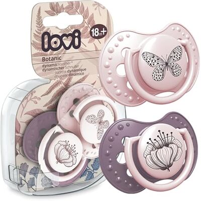LOVI Babyfopspeen in set van 2, vanaf 18 maanden, met siliconen speen, BPA-vrij, dynamische punt, Botanic collectie, 2 stuks, roze LOVI Babyfopspeen in set van 2, vanaf 18 maanden, met siliconen speen, BPA-vrij, dynamische punt, Botanic collectie, 2 stuks, roze