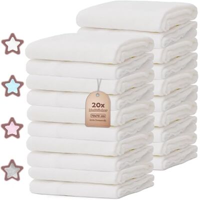 NatureMark ® 20 stuks doekjes, gaasdoekjes, afmetingen ca. 70x70 cm, 100% katoen. Kleur: wit. Getest op schadelijke stoffen Öko-Tex Premium, kwaliteit set van 20, 70x70 cm NatureMark ® 20 stuks doekjes, gaasdoekjes, afmetingen ca. 70x70 cm, 100% katoen. Kleur: wit. Getest op schadelijke stoffen Öko-Tex Premium, kwaliteit set van 20, 70x70 cm