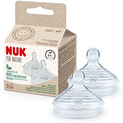 NUK for Nature Fopspeen voor flessen, middelgroot, 6-18 maanden, anti-koliek speen van siliconen, die de borst imiteert, BPA-vrij, 2 stuks NUK for Nature Fopspeen voor flessen, middelgroot, 6-18 maanden, anti-koliek speen van siliconen, die de borst imiteert, BPA-vrij, 2 stuks