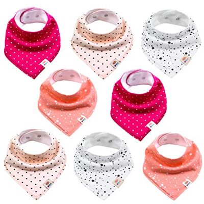 M.M.C. Driehoekige slabbetjes voor baby's, uniseks, katoen, met verstelbare drukknopen, voor baby's, jongens en meisjes, set van 8 M.M.C. Driehoekige slabbetjes voor baby's, uniseks, katoen, met verstelbare drukknopen, voor baby's, jongens en meisjes, set van 8