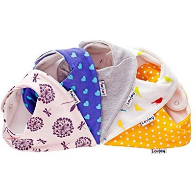 Lovjoy Babybandana slabbetje, 5 stuks, zacht en absorberend, met waterdichte voering, voor baby's, baby's, peuters, jongens en meisjes (Chirpy & Cheerful), lichtroze, paars, grijs, wit Lovjoy Babybandana slabbetje, 5 stuks, zacht en absorberend, met waterdichte voering, voor baby's, baby's, peuters, jongens en meisjes (Chirpy & Cheerful), lichtroze, paars, grijs, wit