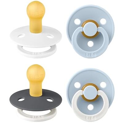 Bibs Colour fopspeen Set van 4 fopspenen. Bisfenol A-vrij. 2 x lichten op in het donker, ronde speen. Natuurlijk rubberlatex, gemaakt in Denemarken. 0-6 maanden, wit/lichtblauw (white glow mix) Bibs Colour fopspeen Set van 4 fopspenen. Bisfenol A-vrij. 2 x lichten op in het donker, ronde speen. Natuurlijk rubberlatex, gemaakt in Denemarken. 0-6 maanden, wit/lichtblauw (white glow mix)