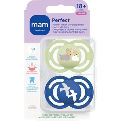MAM Perfecte fopspeen 18 maanden dieren (2 stuks) willekeurige kleur zuigelingenfopspeen van extra dunne en zachte siliconen ideale babyspeen voor een goede mondontwikkeling MAM Perfecte fopspeen 18 maanden dieren (2 stuks) willekeurige kleur zuigelingenfopspeen van extra dunne en zachte siliconen ideale babyspeen voor een goede mondontwikkeling