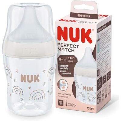NUK perfecte match-fles 0+ maanden past zich aan het gehemelte van de baby aan temperatuurcontrole anti-koliek ventilatie 150 ml BPA-vrij siliconen siliconen fopspeen regenboog NUK perfecte match-fles 0+ maanden past zich aan het gehemelte van de baby aan temperatuurcontrole anti-koliek ventilatie 150 ml BPA-vrij siliconen siliconen fopspeen regenboog