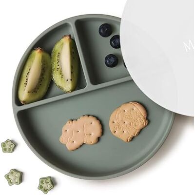 Moonkie Zuigborden voor baby's en peuters, scheidingsborden van BPA-vrije siliconen met deksel, magnetron- en vaatwasmachinebestendig (salie) Moonkie Zuigborden voor baby's en peuters, scheidingsborden van BPA-vrije siliconen met deksel, magnetron- en vaatwasmachinebestendig (salie)