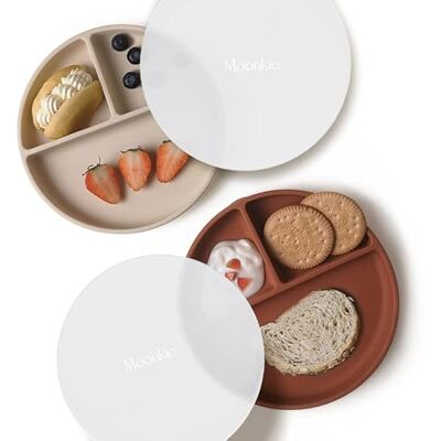 Moonkie Zuigborden voor baby's en peuters, scheidingsborden van BPA-vrije siliconen met deksel, magnetron- en vaatwasmachinebestendig, 2 stuks (Shifting Sand/Croissant) Moonkie Zuigborden voor baby's en peuters, scheidingsborden van BPA-vrije siliconen met deksel, magnetron- en vaatwasmachinebestendig, 2 stuks (Shifting Sand/Croissant)