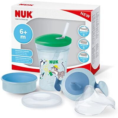 NUK 3-in-1 Leren Set met Leerbeker (6 maanden), Magische Beker 360° (8 + M) en Actie Beker voor Kinderen (12 + M), 230 ml, BPA-vrij, Jongens 10255636 NUK 3-in-1 Leren Set met Leerbeker (6 maanden), Magische Beker 360° (8 + M) en Actie Beker voor Kinderen (12 + M), 230 ml, BPA-vrij, Jongens 10255636