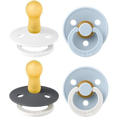 Bibs Colour fopspeen Set van 4 fopspenen. Bisfenol A-vrij. 2 x lichten op in het donker, ronde speen. Natuurlijk rubberlatex, gemaakt in Denemarken. 6-18 maanden (set van 4), wit/blauw (white glow mix Bibs Colour fopspeen Set van 4 fopspenen. Bisfenol A-vrij. 2 x lichten op in het donker, ronde speen. Natuurlijk rubberlatex, gemaakt in Denemarken. 6-18 maanden (set van 4), wit/blauw (white glow mix