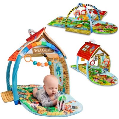 Lionelo Agnes Plus 2-in-1 babymat, tapijt met een huis, speelgoed met rammelaars en bijtringen inbegrepen, zachte en kleurrijke materialen, groot Lionelo Agnes Plus 2-in-1 babymat, tapijt met een huis, speelgoed met rammelaars en bijtringen inbegrepen, zachte en kleurrijke materialen, groot