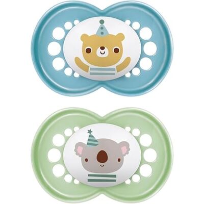 MAM Originele set van 2 Skinsoft siliconen fopspeen met fopspeenhouder, 6-16 maanden, groen MAM Originele set van 2 Skinsoft siliconen fopspeen met fopspeenhouder, 6-16 maanden, groen
