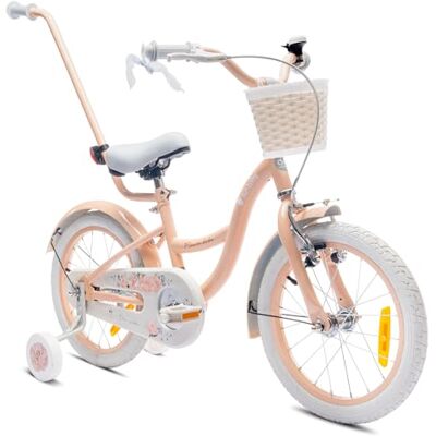 Sun FLOWER Bike Kinderfiets voor meisjes, 12, 14 of 16 inch Voor kinderen van 2 tot 6 jaar, duwstang, mand en bel Sun FLOWER Bike Kinderfiets voor meisjes, 12, 14 of 16 inch Voor kinderen van 2 tot 6 jaar, duwstang, mand en bel