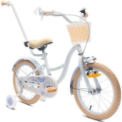 Sun FLOWER Bike Kinderfiets voor meisjes, 12, 14 of 16 inch Voor kinderen van 2 tot 6 jaar, duwstang, mand en bel Sun FLOWER Bike Kinderfiets voor meisjes, 12, 14 of 16 inch Voor kinderen van 2 tot 6 jaar, duwstang, mand en bel