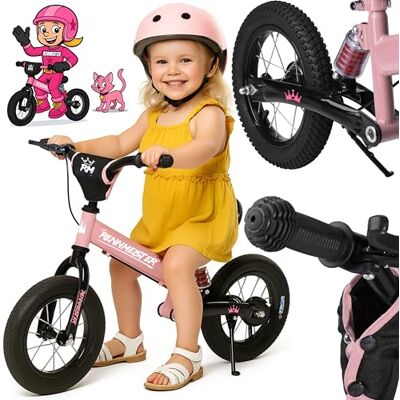 Rennmeister Deuba Loopfiets met vering Brede wielen 12 inch Handrem Stoere fiets Kinderfiets Roze Rennmeister Deuba Loopfiets met vering Brede wielen 12 inch Handrem Stoere fiets Kinderfiets Roze