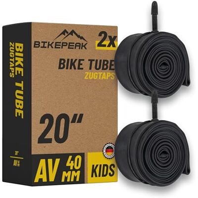 BikePeak Set van 2 kinderbinnenbanden 20 inch met zwart autoventiel ETRTO 40/62-406, 500A geschikt voor kinderfiets, BMX, scooter butylrubber BikePeak Set van 2 kinderbinnenbanden 20 inch met zwart autoventiel ETRTO 40/62-406, 500A geschikt voor kinderfiets, BMX, scooter butylrubber