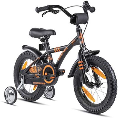 PROMETHEUS BICYCLES Kinderfiets, 4 jaar, jongens, meisjes, 14 inch, met wielen voor 3 tot 5 jaar, BMX in matzwart, oranje PROMETHEUS BICYCLES Kinderfiets, 4 jaar, jongens, meisjes, 14 inch, met wielen voor 3 tot 5 jaar, BMX in matzwart, oranje