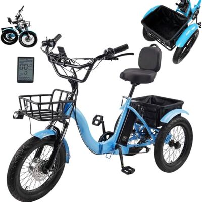 HDaspijh Opvouwbare elektrische driewieler voor volwassenen, 18 inch, met grote mand, brede banden, 18 inch x 3,0, lcd-display, eenvoudige helling tot 15 graden, 3 rijmodi, 48 V 13 Ah accu, bereik 44 km, blauw HDaspijh Opvouwbare elektrische driewieler voor volwassenen, 18 inch, met grote mand, brede banden, 18 inch x 3,0, lcd-display, eenvoudige helling tot 15 graden, 3 rijmodi, 48 V 13 Ah accu, bereik 44 km, blauw