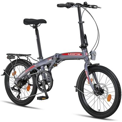 Licorne Bike Phoenix Vouwfiets 2D, 20 inch aluminium vouwfiets met schijfrem en V-rem voor dames en heren, 7 versnellingen Licorne Bike Phoenix Vouwfiets 2D, 20 inch aluminium vouwfiets met schijfrem en V-rem voor dames en heren, 7 versnellingen