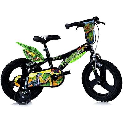 Dino Bikes Dinosauri Kinderfiets voor jongens, 40,6 cm, remmen op het stuur, afneembare wielen, zwart/groen Dino Bikes Dinosauri Kinderfiets voor jongens, 40,6 cm, remmen op het stuur, afneembare wielen, zwart/groen