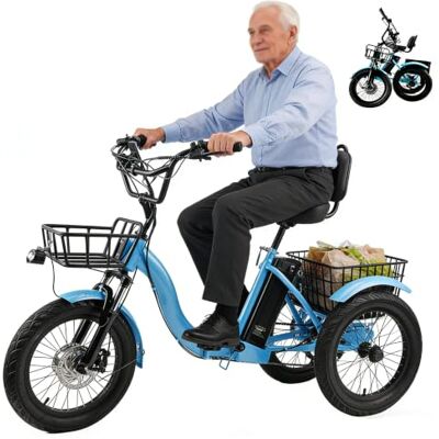 HDaspijh Opvouwbare elektrische driewieler voor volwassenen, 48 x 13 Ah, brede band 18 inch x 3,0, bereik 44 km, met led-koplamp en claxon, voor- en achtermanden, voor boodschappen en picknicks. Blauw HDaspijh Opvouwbare elektrische driewieler voor volwassenen, 48 x 13 Ah, brede band 18 inch x 3,0, bereik 44 km, met led-koplamp en claxon, voor- en achtermanden, voor boodschappen en picknicks. Blauw