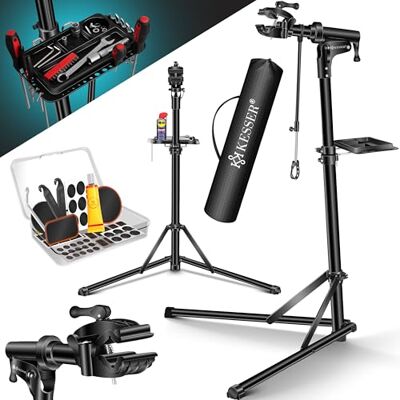 KESSER ® Fietsmontagestandaard, professionele reparatiestandaard, aluminium, voor fietsen, mountainbikes, e-bike, zware belasting, montagestandaard, fietsstandaard + tas met snelontgrendelingsvoorzieningen, 360 graden draaibaar, zwart KESSER ® Fietsmontagestandaard, professionele reparatiestandaard, aluminium, voor fietsen, mountainbikes, e-bike, zware belasting, montagestandaard, fietsstandaard + tas met snelontgrendelingsvoorzieningen, 360 graden draaibaar, zwart