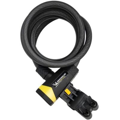 Michelin Fietsslot met spiraalsleutel, fietsaccessoires met houder, kabel van gevlochten staal, lengte 200 cm, diameter 12 mm, zwart, één maat, modern design Michelin Fietsslot met spiraalsleutel, fietsaccessoires met houder, kabel van gevlochten staal, lengte 200 cm, diameter 12 mm, zwart, één maat, modern design