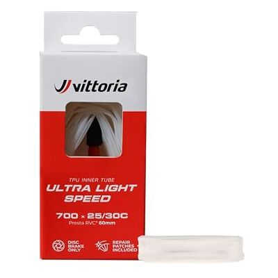 Vittoria Ultra Light Speed binnenband, 700 x 25/30 C, 60 mm, wit Vittoria Ultra Light Speed binnenband, 700 x 25/30 C, 60 mm, wit