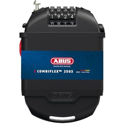 ABUS Combiflex Speciaal slot 2503/120 + houder UCH 2503 geschikt als bagagebeveiliging, skislot, helmbeveiliging 120 cm stalen kabel met cijfercode zwart ABUS Combiflex Speciaal slot 2503/120 + houder UCH 2503 geschikt als bagagebeveiliging, skislot, helmbeveiliging 120 cm stalen kabel met cijfercode zwart