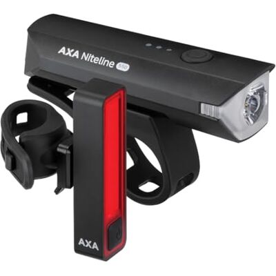 AXA Niteline 550 USB fietsverlichtingsset: 550 lumen voorlicht en 20 lumen achterlicht, oplaadbaar via USB-C, 9,5 uur looptijd AXA Niteline 550 USB fietsverlichtingsset: 550 lumen voorlicht en 20 lumen achterlicht, oplaadbaar via USB-C, 9,5 uur looptijd