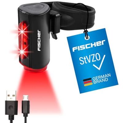 Fischer Twin Feu arrière de vélo avec éclairage au sol à 360° pour plus de visibilité et de protection, batterie rechargeable Fischer Twin Feu arrière de vélo avec éclairage au sol à 360° pour plus de visibilité et de protection, batterie rechargeable