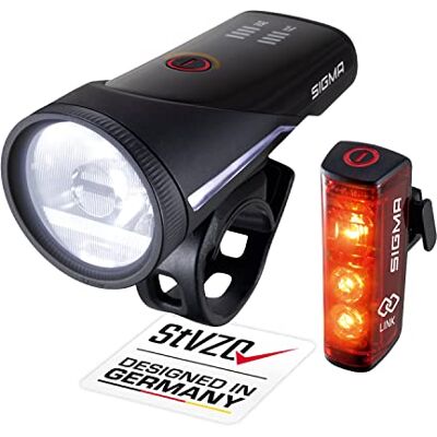 Sigma Aura 100 USB/Blaze Link Set New22 Led-fietsverlichtingsset met innovatieve koppelingsfunctie, achterlicht met geïntegreerd remlicht Sigma Aura 100 USB/Blaze Link Set New22 Led-fietsverlichtingsset met innovatieve koppelingsfunctie, achterlicht met geïntegreerd remlicht