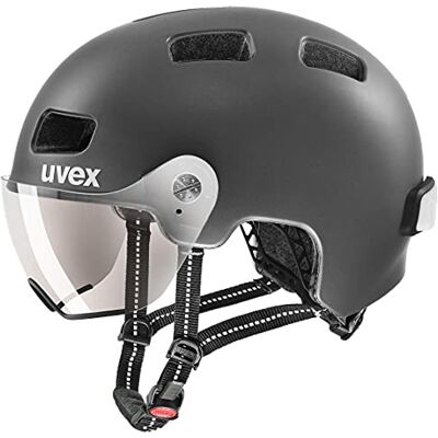 Uvex Rush Visor Lichte stadshelm voor mannen en vrouwen met vizier inclusief ledverlichting donker zilver mat 55-58 cm Uvex Rush Visor Lichte stadshelm voor mannen en vrouwen met vizier inclusief ledverlichting donker zilver mat 55-58 cm