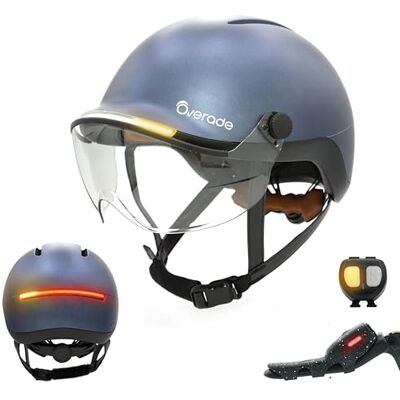 OVERADE Life helm met vizier voor fiets, scooter, met krachtige verlichting voor/achter, knipperfunctie, eenheidsmaat OVERADE Life helm met vizier voor fiets, scooter, met krachtige verlichting voor/achter, knipperfunctie, eenheidsmaat
