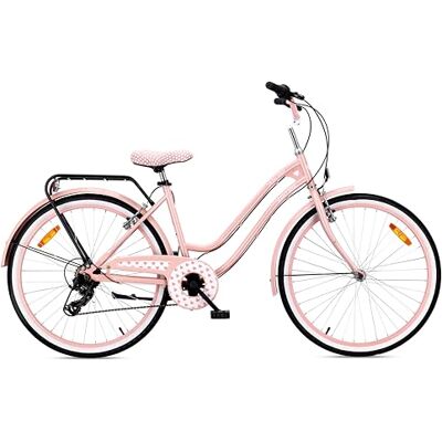 Sun Heart Bike stadsfiets voor dames, 26 inch, 7 versnellingen, V-brake, stalen frame, bagagedrager, spatborden Cadre en acier, freins V-Brake, porte-bagages et garde-boue Sun Heart Bike stadsfiets voor dames, 26 inch, 7 versnellingen, V-brake, stalen frame, bagagedrager, spatborden Cadre en acier, freins V-Brake, porte-bagages et garde-boue