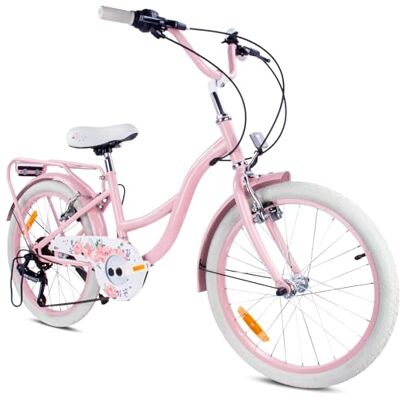 Sun FLOWER Bike Kinderfiets voor meisjes, 20 inch, Shimano 6 Voor kinderen van 6 tot 10 jaar, verstelbaar zadel en stuur Sun FLOWER Bike Kinderfiets voor meisjes, 20 inch, Shimano 6 Voor kinderen van 6 tot 10 jaar, verstelbaar zadel en stuur