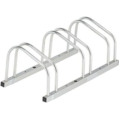 Relaxdays Fietshouder voor 3 fietsen, banden tot 50 mm, metaal, garage, parkeerplaats, zilver Relaxdays Fietshouder voor 3 fietsen, banden tot 50 mm, metaal, garage, parkeerplaats, zilver
