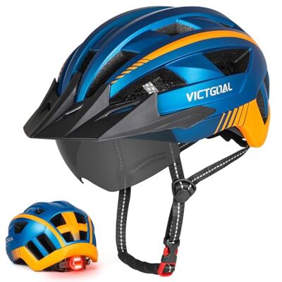VICTGOAL Fietshelm voor volwassenen met ledlicht, verstelbare MTB-fietshelm, mountainbike-helm voor volwassenen, heren en dames VICTGOAL Fietshelm voor volwassenen met ledlicht, verstelbare MTB-fietshelm, mountainbike-helm voor volwassenen, heren en dames